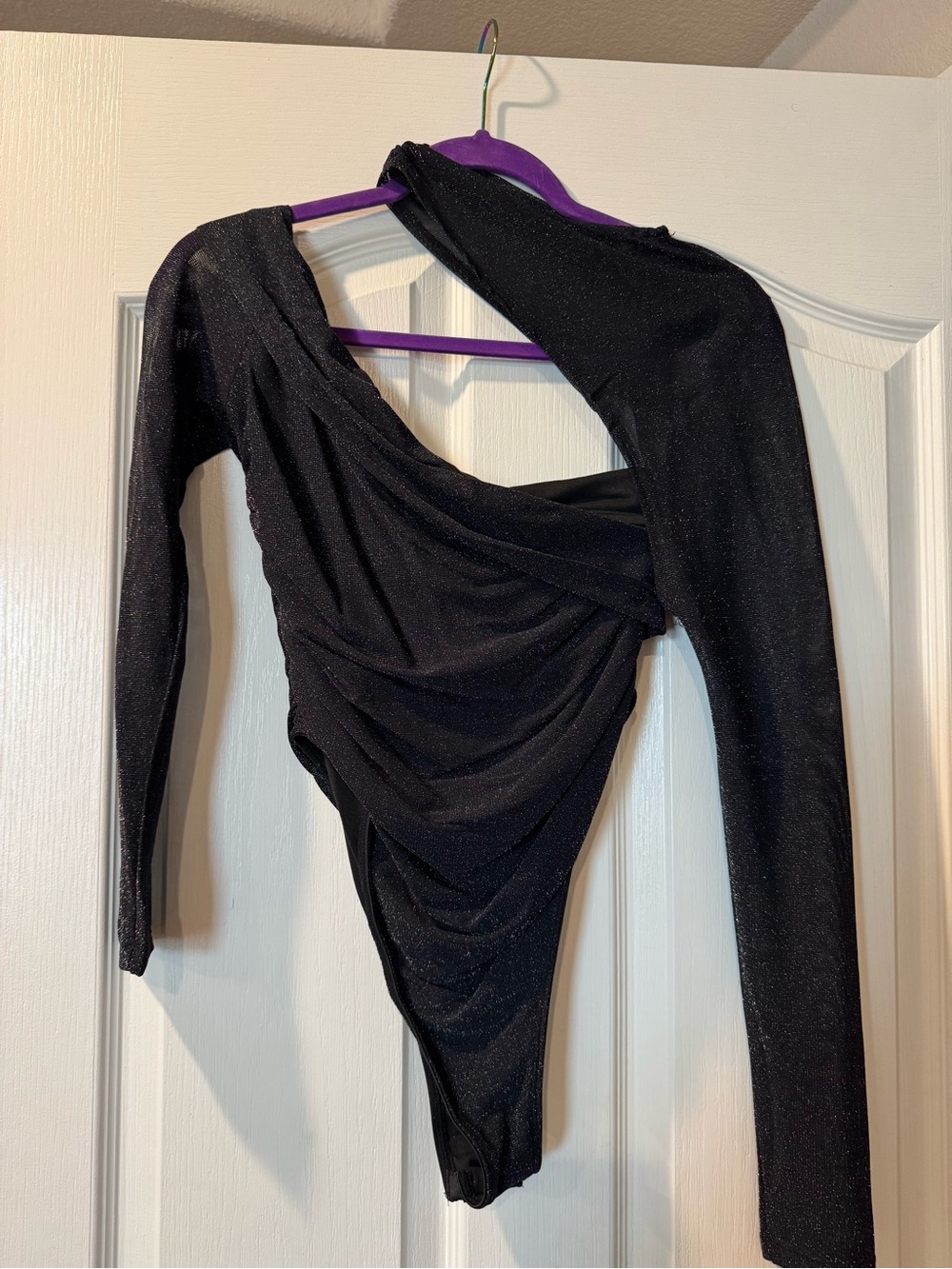 Black Asymmetrical Shimmery Bodysuit